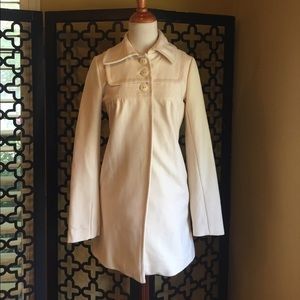 CREAM PEA COAT BY FOREVER AUDREY WOOL COAT  Button Front w/ Pockets Size‎ 8